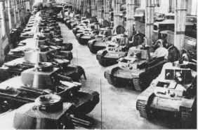 Producción en los talleres de Škoda de carros LT vz. 35 en su versión R-2 para Rumanía.