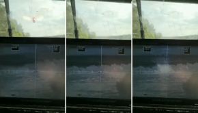 Secuencia de lanzamiento de un misil vista a través de la pantalla y el parabrisas en el interior de un M1167 HMMWV. Finales de octubre de 2023.