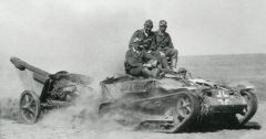 Un PaK 97/38 remolcado por más material francés capturado: un tractor de artillería Renault UE.