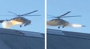 Capturas de un Mi-28 disparando un misil aire-tierra LMUR Izdeliye 305 en Ucrania, en un vídeo grabado desde tierra en noviembre de 2023.[4]