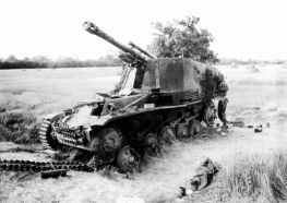Un vehículo Wespe destruido en Normandía, 1944.