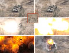 Impacto de un misil antitanque en un T-90M en el frente de Lugansk, principios de octubre de 2023.