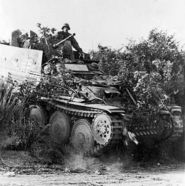 Un Flakpanzer 38(t) atravesando unos matorrales. Las tripulaciones alemanas estaban instruidas para camuflar sus vehíclos con ramas.