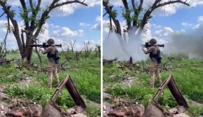 Soldado ucraniano disparando un Panzerfaust 3 a principios de julio de 2023.
