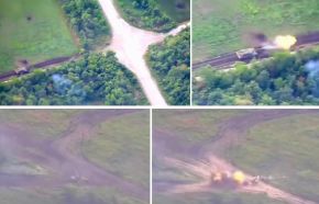 Varios fotogramas del enfrentamiento entre un Leopard 2A6 y una pareja de tanques rusos a 2,8 km de distancia en junio de 2023, durante las primeras etapa de la contraofensiva ucraniana en Zaporiyia.