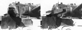 Detalle del cabezal móvil en el que se montaba el lanzallamas sobre el casco frontal de un Sherman Crocodile.