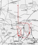 Mapa de situación del ataque del 2.º BTL polaco el 4 de septiembre al este de las colinas de Góry Borowskie, entre las localidades de Laski y Jezów, 11 km al suroeste de Piotrków Trybunalski.