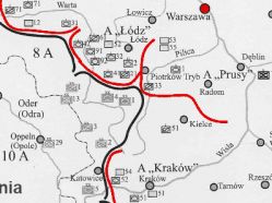 Ampliación del mapa de la situación en la zona de Piotrków Trybunalski el 4 de septiembre.