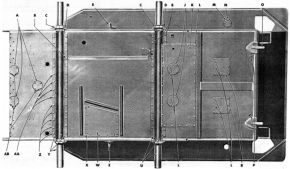 En esta ilustración vemos la parte inferior del casco de un M5 Light Tank, con los ejes de los bogies y las trampillas de acceso para mantenimiento.