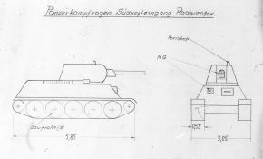 Esquema de un T-34 realizado por la inteligencia alemana en los primeros días de la Operación Barbarroja.